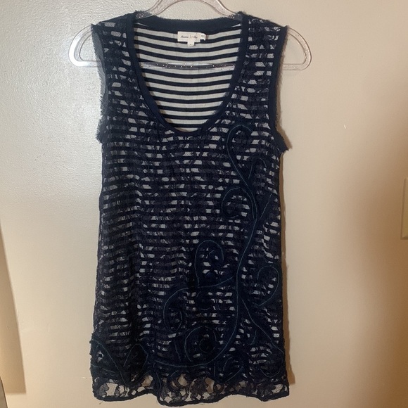 Anthropologie Meadow Rue Lace Striped Top |‎ Small - Picture 2 of 4